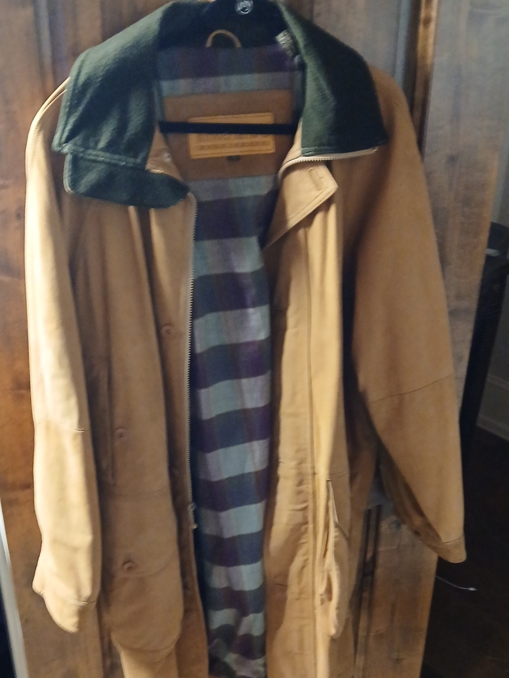 Timberland Tan Trench Coat with Dark Green Collar